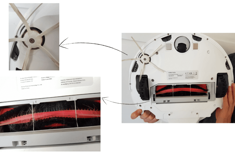 Haare haben sich um die Seitenbürste und Hauptbürste eines Saugroboters gewickelt